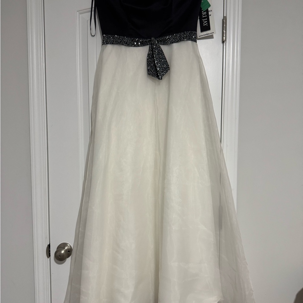Bari Jay Black and White Strapless Gown
